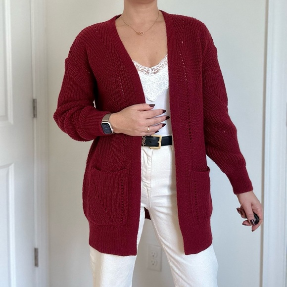 Pointelle Chunky Knit Design Cardigan with Pockets - Picture 1 of 11